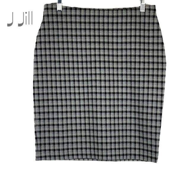 J Jill Black, Gray & Tan Plaid OfficeCore Career Pencil Skirt NWT Size SP - Picture 1 of 12